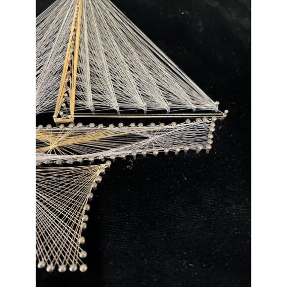 VTG Mid Century 3D String Art Nail Sail Boat Ship Wall Wood Frame 15x14” Velvet - Picture 4 of 16